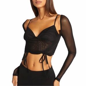 I.AM.GIA Black Mesh Long Sleeve Crop Top